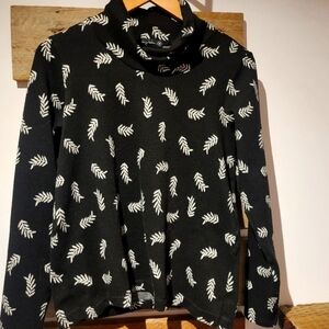 Cherry Bobin Black Sweater with White Leaf Pattern